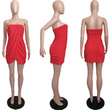 Solid Color Strapless Irregular Mini Dress Women Club Party Night Above Knee Wrap Slit Dresses MartLion   