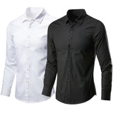 Men's Casual Long Sleeved Shirt Classic Fit White Blue Black Smart Social Dress Premium Mart Lion - Mart Lion
