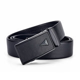 Men's Leather Belt Metal Automatic Buckle Work Black PU Strap MartLion Black Triangle 120cm 