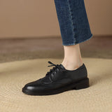 Retro Women's Shoes Spring Genuine Leather Oxfords Loafers Round Toe Bullock Platform MartLion   