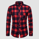 Fall Men's Long Sleeved Plaid Shirt Pockets Single Breasted Lapel Cotton Shirts MartLion   