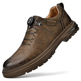 Spring Autumn Casual Men's Leather Shoes Quick Lacing Designs Retro Style Khaki Black MartLion   