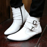 Leather Chelsea Boots Men White Dress Boots Men Casual High top Buckle Strap Formal Shoes Men Motorcycle Boots MartLion
