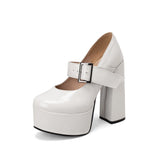 Glossy White Brown Women Pumps Round Toe High Platform Heels Lady Nude Shoes MartLion   