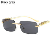 In Trend Rimless Rectangle Sunglasses Women Luxury Designer Cut Edge Shades Golden Leopard Frame Eyewear MartLion black grey  