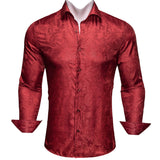 Barry Wang Luxury Rose Red Paisley Silk Shirts Men's Long Sleeve Casual Flower Shirts Designer Fit Dress BCY-0029 Mart Lion CY-0071 XL 