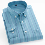 Men's Casual Long Sleeve Woven Button Down Shirt Single Patch Pocket Standard-fit Plaid Striped Cotton Oxford Shirts MartLion 8186-31 38 