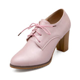 Autumn Elegant Pink Blue Women Formal Pumps High Square Heels Lady Office Shoes MartLion Pink 5.5 