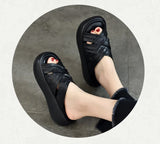 Platform slippers women wear cross-strap flip-flops summer casual 100 bypass head layer cowhide open-toe MartLion   