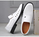 Summer Shoes Men's Brogues Genuine Leather Casual Breathable Footwear Black White MartLion   