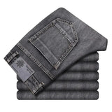 Cotton Stretch Denim Jeans Casual Men's Thin Grey Summer  Straight Lightweight Trousers MartLion   