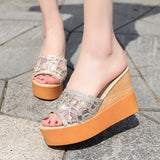 Women Slippers Outdoor Summer Wedge Sandals Mesh Sequin Slide Mujer Verano Beach Slides Platform Slippers Mart Lion   