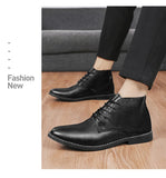 Classic High-top Men's White Shoes Pointed Toe Derby Shoes Men Lace-up Casual Leather Formal MartLion   