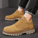 Winter Plush High Top Men's Black Boots Lace-Up Round Toe Leisure All-match Men's Casual Leather Shoes Non-slip Rubber MartLion