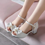 Summer Peep Toe Cute Sweet Bowtie Lace High Heels Sandals Women Lolita Platform Wedding Party Block Heel Shoes MartLion   