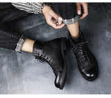 Men's Boots Retro Style Ankle PU Lace-Up Casual High-top Shoes Wear-resistant Motorcycle Mart Lion   