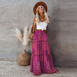 Ethnic Style Vintage Long Skirt Women Summer Loose Beach Ladies  Casual MartLion Purple M 