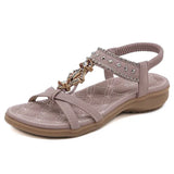 Summer Bohemian Rhinestone Round Head Beach Flat Bottom Women's Sandals MartLion PURPLE 41 