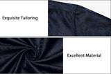 Luxury Blue Black Paisley Silk Shirts Men's Long Sleeve Wedding Party Prom Tuxedo Dress Casual Designer Clothing MartLion   