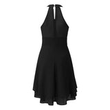 Summer Elegant Women Dresses Waist Cropped Layered Solid Halter frock MartLion   