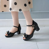 Summer Peep Toe Cute Sweet Bowtie Lace High Heels Sandals Women Lolita Platform Wedding Party Block Heel Shoes MartLion   