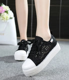 Women Shoes Summer Casual White Sneakers Cutouts Lace Canvas Hollow Breathable Platform MartLion   