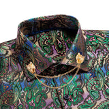 Dark Purple Men's Shirt Silk Long Sleeve Lapel Slim Fit Paisley Jacquard Shirt With Brooch Party Gift Hi-Tie MartLion CY-1010-XZ-0312 S 
