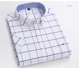 Men's Summer Casual Short Sleeve 100% Cotton Thin Oxford Shirt Single Patch Pocket Standard-fit Button-down Plaid Striped Mart Lion   