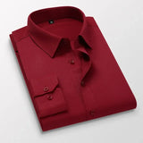 Men's Casual Solid Color Long-sleeved Shirt Slim Versatile White Shirt for Men MartLion Red M (45-53kg) 