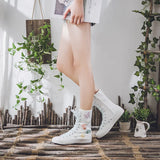 High Rise Women's Casual Shoes Lace Laces Flat Bottom Canvas Mid Top Boots Sneakers MartLion   