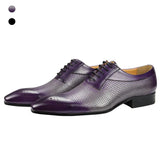 Men's Dress Shoes Purple Woven pattern printing social elegant man Wedding Office Oxford Party Adult zapato formal para hombres MartLion   
