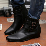 Leather Chelsea Boots Men White Dress Boots Men Casual High top Buckle Strap Formal Shoes Men Motorcycle Boots