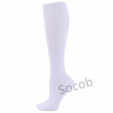 Compression Socks Solid Color Men's Women Running Socks Varicose Vein Knee High Leg Support Stretch Pressure Circulation Stocking Mart Lion White S-M 