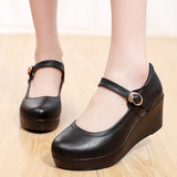 Genuine Leather Shoes Platform Wedges Mary Janes Women Spring High Heels Pumps for Office Model MartLion   