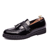 Men's Sequined Tassel Shoes Handmade Retro Soft Non-slip Loafers Casual Leather Mart Lion Black 38 