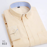 Men's Striped Plaid Oxford Spinning Casual Long Sleeve Shirt Breathable Collar Button Design Slim Dress MartLion Yellow 38 - M 
