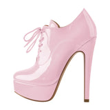 Onlymaker Women Ankle Boots Platform Patent Leather High Heel Lace Up Stiletto Comfy MartLion PC8103L 5 
