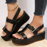 Summer Platform Wedge Strappy Sandals Women Round Toe Cross Tied Height Increase Open Toe Mart Lion   