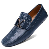 Genuine Leather Casual Shoes Luxurious Crocodile Pattern Men's Loafers Moccasin Toe Cowhide Mart Lion 7633 Blue 5.5 