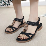 Summer Bohemian Rhinestone Round Head Beach Flat Bottom Women's Sandals MartLion   