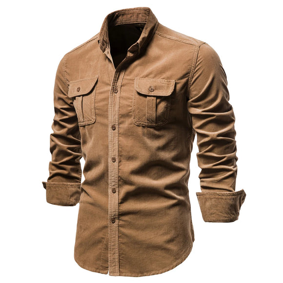 Single Breasted Cotton Men's Shirt Casual Solid Color Corduroy Men Shirts Slim Shirt Men MartLion   