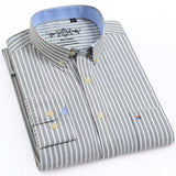 Men's Regular-Fit Long-Sleeve Sturdy Knit Oxford Tops Shirt Plaid Striped Embroidered Pocket Button-down Casual Versatile Mart Lion 1006-76 40 