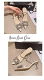 High-heeled Slippers Women Summer Pointed Crystal Heel Designer Sandals Square Buckle Slides Mart Lion   