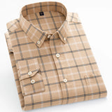 Men's Casual Long Sleeve Woven Button Down Shirt Single Patch Pocket Standard-fit Plaid Striped Cotton Oxford Shirts MartLion 8186-33 38 