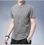 Men's Short-sleeved Seasonal Shirt with Stand Collar Linen Casual Daily Large Pocket Stand Collar Half Sleeve Shirt MartLion   