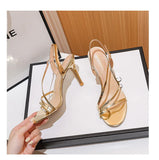 Summer Pointed Stiletto High Heel Golden Patent Leather Sandals Banquet Dress All-match Thin Strap Women's Shoes MartLion   