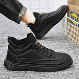 Leather Men's Casual Shoes Breathable Black Work Shoes Handmade Anti Slip Slip-on Driving MartLion   