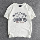 Summer American Retro Heavyweight Short-sleeved O-neck Motorcycle Printed T-shirt Men'sTops MartLion WHITE M 170cm 58kg 