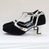 Buckskin Latin Dance Shoes for Women's Baotou Indoor Soft Sole 5.5cm Heel Jazz Dancing Sandals Party Ballroom Performance MartLion Black Silver 5.5cm 41 