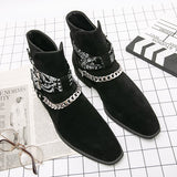 Autumn Men's Ankle Boots Punk Chains Buckle Suede Leather Pointed Classic British Rock Casual Party Shoes Mart Lion   